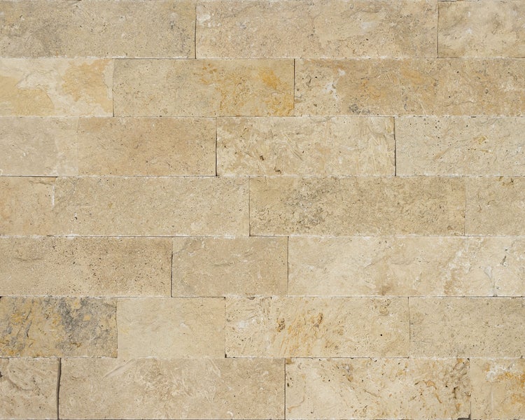 Wohnrausch Wandverblender Naturstein Travertin Splitface RUSTIC 10 cm hoch, 1 qm, beige, gelb, gold