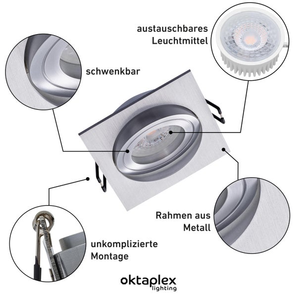 6er Set Deckenspots LED Modul Lyon 2700K 4,8W 380lm warmweiß eckig Schwenkbar Einbaustrahler Einbaudurchmesser 80mm