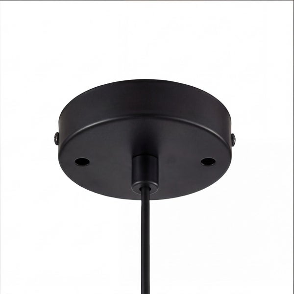 Runde Deckenrosette aus Metall für Pendelleuchten mit Kabelauslass in Schwarz.