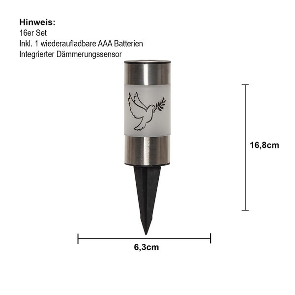 Gartenleuchte Set mit Dämmerungssensor, inklusive Akkus, Höhe 16,8 cm