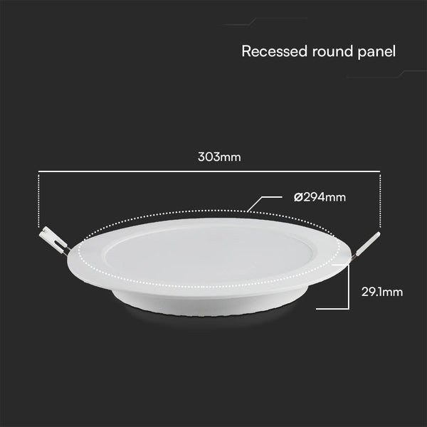Runde Einbauleuchte mit den Maßen 303 mm Länge und 294 mm Durchmesser