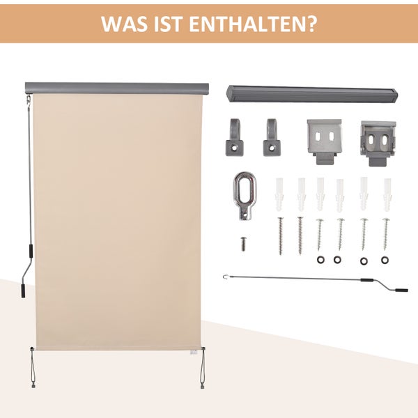 Outsunny Senkrechtmarkise, Vertikalmarkise mit Handkurbel,  200 x 120 cm, Polyesterstoff+Aluminium, Cremeweiß
