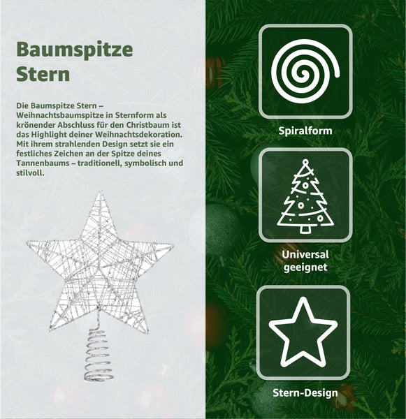 Weihnachtsbaumspitze in Sternform mit Spiralhalterung