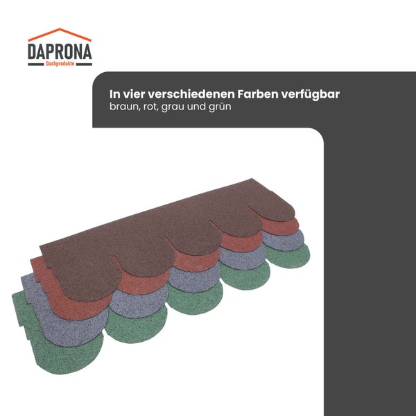 Daprona Logo. Dachschindeln Biberschwanz in vier verschiedenen Farben.