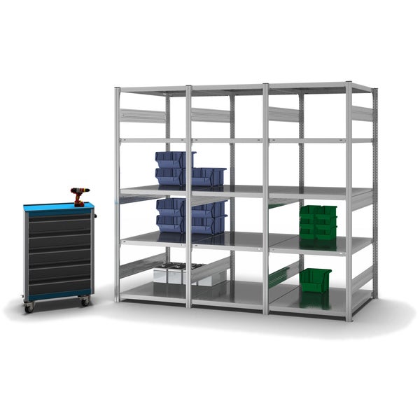 PROREGAL Fachbodenregal Stecksystem T-Profil Heavy-Duty Grundregal HxBxT 200 x 75 x 80 cm 5 Ebenen Fachlast 330 kg Beidseitig Nutzbar Verzinkt