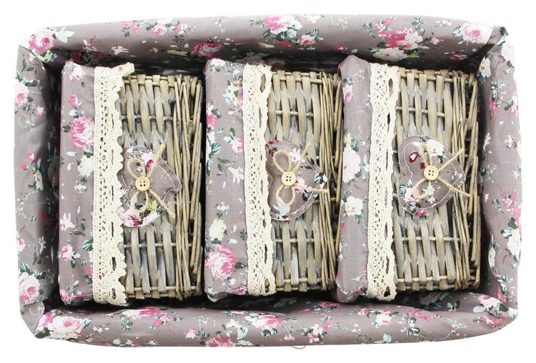 FRANK FLECHTWAREN | Universalkorb Rosenliebe, 4er Set, WEIDE, 40 x 25 x 16 cm, 20 x 14 x 11 cm