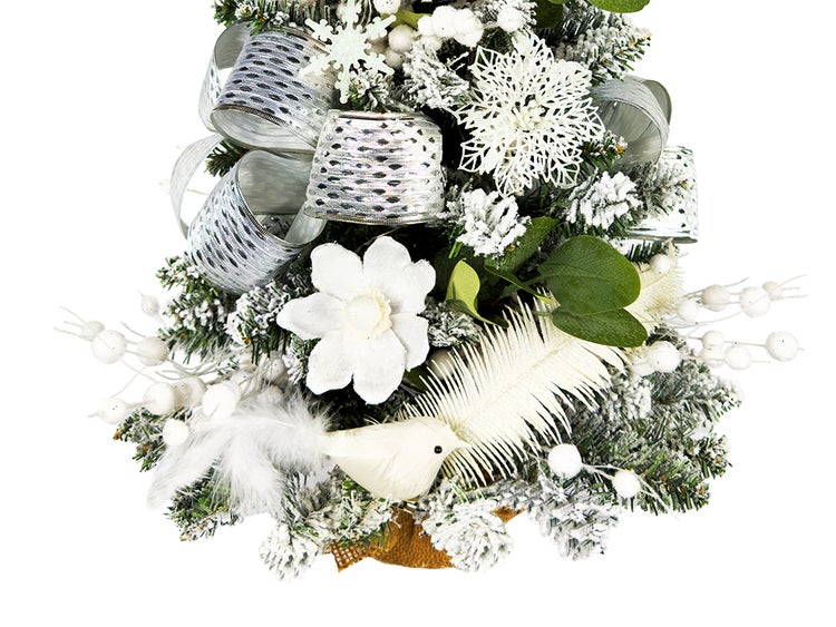 Dekorierter künstlicher Weihnachtsbaum WHITE MELODY 60 cm mit LED-Beleuchtung IN FLOWER