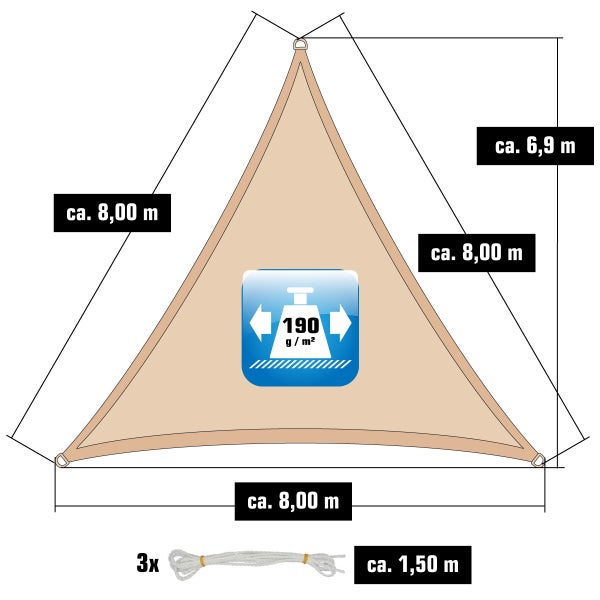 AMANKA 98% UV Schutz: 8x8x8 Sonnensegel Dreieckig Wasserdicht - Terrassendach Sonnenschutz Dreieck - Sonnensegel Garten Sonnenschutz für Trampolin Sonnensegel Pergola D Ring Dreieckig Sonnensegel Pool