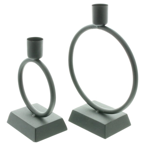 FRANK FLECHTWAREN | Stabkerzenhalter Ring, 2er Set, METALL, 9,5 x 6,5 x 14,5 cm, 14,5 x 6,5 x 19 cm