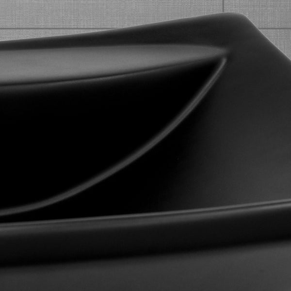 ML-Design Waschbecken aus Keramik in Schwarz Matt, 61x45,5x18,5 cm, Aufsatzwaschbecken mit Überlauf und Hahnloch, Moderne Waschtisch, Waschschale Waschplatz Handwaschbecken, für Badezimmer/Gäste-WC