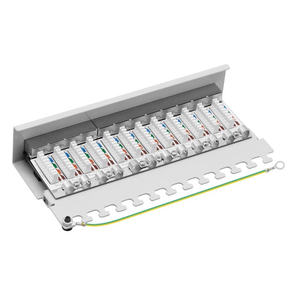 ProfiPatch Patchpanel Patchfeld Cat.6 Desktop 12-Port RJ45 geschirmt Aufputz Wandmontage 1HE grau