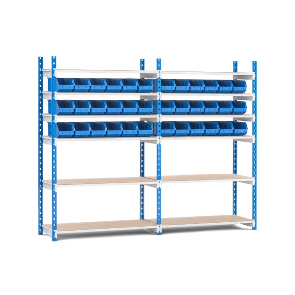 PROREGAL Fachbodenregal MAXIMUS mit 80x Sichtlagerboxen à 10,7L Fachlast 130kg Komplettregal HxBxT 200x200x34cm 5 Ebenen Lichtblau/Lichtgrau
