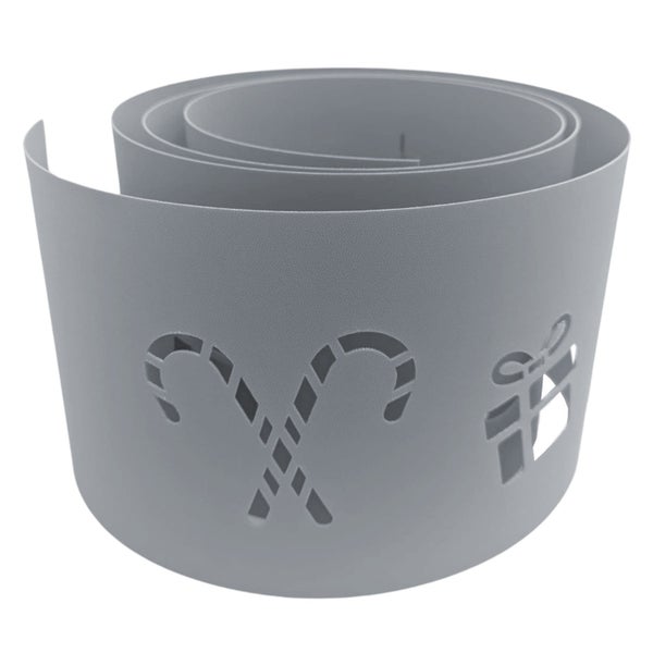 Graue Baumschutzmanschette mit Zuckerstangen und Geschenkmotiven