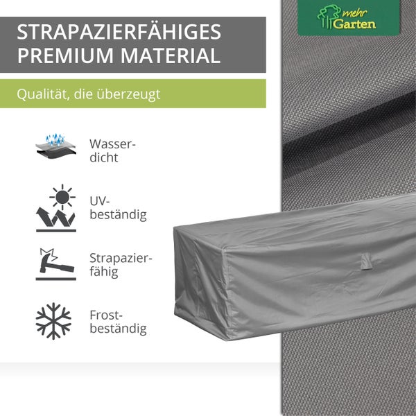 Mehr Garten - Premium Loungesofa-Abdeckung 3 Sitzer: 220(B)x90(T)x80(H) cm I Robuste Gartensofa-Schutzhülle wasserdicht und wetterfest aus Oxford 600D Gewebe I Lichtgrau