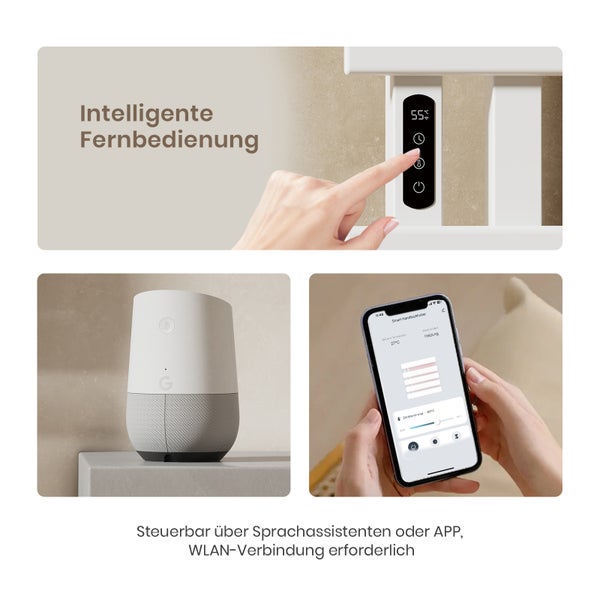 EMKE WiFi Smart Elektrischer Handtuchwärmer 130 x 50 x 11 cm, 440W, Intelligente Temperaturregelung, 6 Betriebsmodi, Wandmontage, Glänzend Weiß