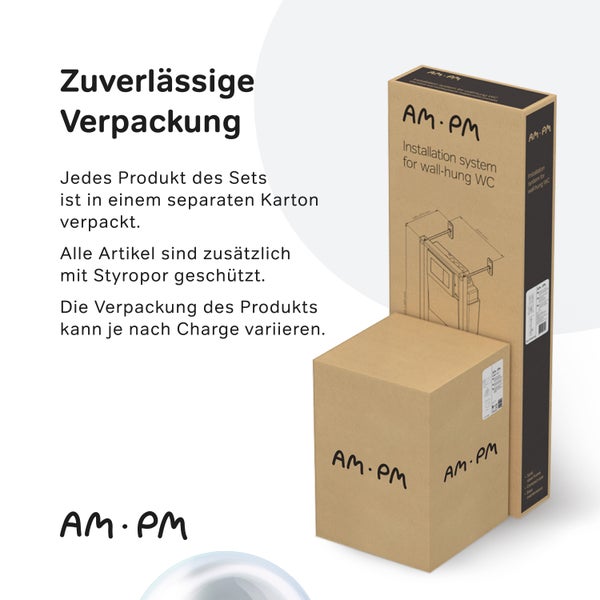 Verpackung eines Installation Systems für wandhängende WCs der Marke AM PM.