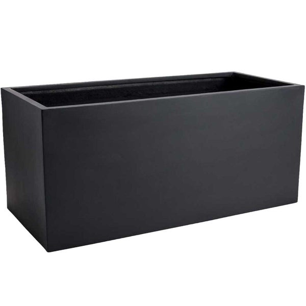 Rechteckiger Pflanzkübel in Schwarz mit matter Oberfläche, moderner Blumenkasten für Garten und Terrasse.