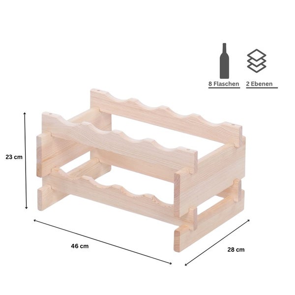 Weinregal VINOTECA FLEX PRO HxBxT 23x46x28cm 8 Flaschen auf 2 Ebenen Massives Kiefernholz Natur unbehandelt