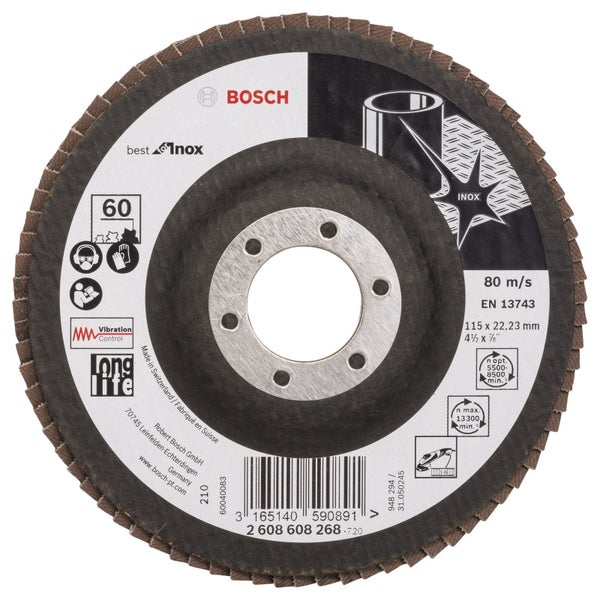 Bosch Fächerschleifscheibe Best for Inox 115 22,23 60 gerade Glasgewebeteller - 2608608268