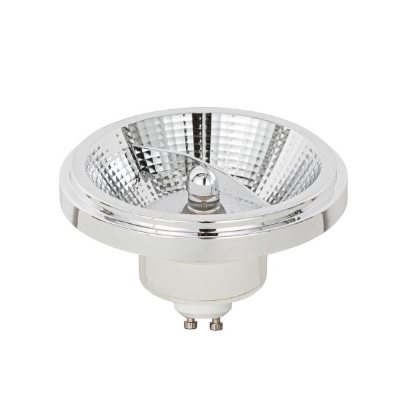 LED-Reflektorlampe mit GU10-Sockel, verchromt, facettierter Reflektor.