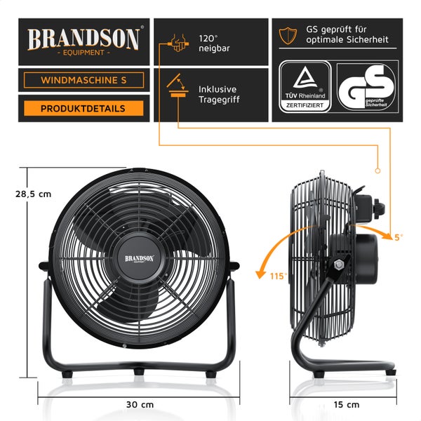 Brandson - Windmaschine Retro Stil - Ventilator Design schwarz - Tischventilator 32 Watt - hoher Luftdurchsatz - stufenlos neigbarer Ventilatorkopf