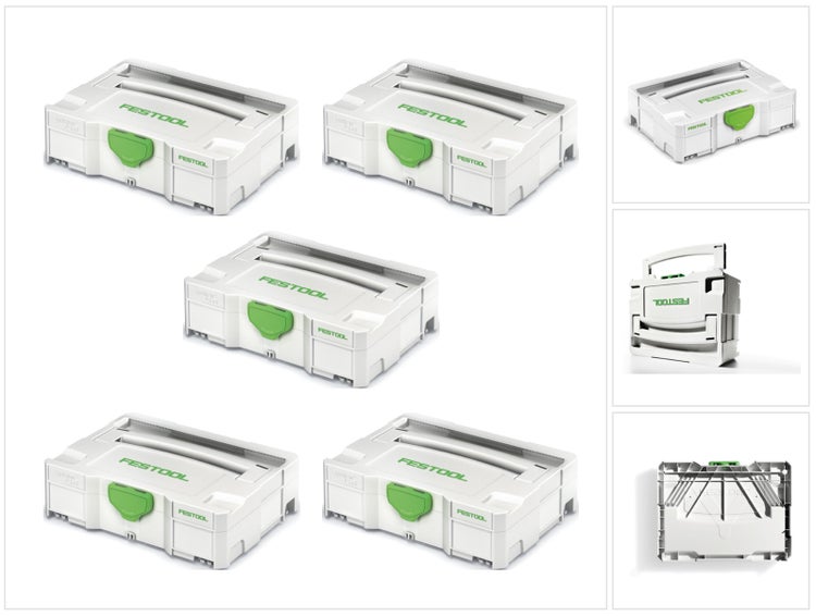 Mehrere Ansichten eines Festool Systainer T-Loc Aufbewahrungssystems