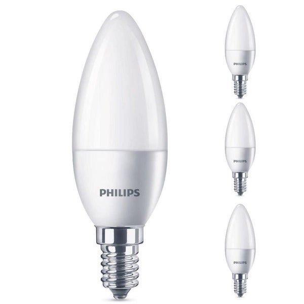 Philips LED Lampe ersetzt 40W, E14 Kerzenform B35, weiß, warmweiß, 470 Lumen, nicht dimmbar, 4er Pack