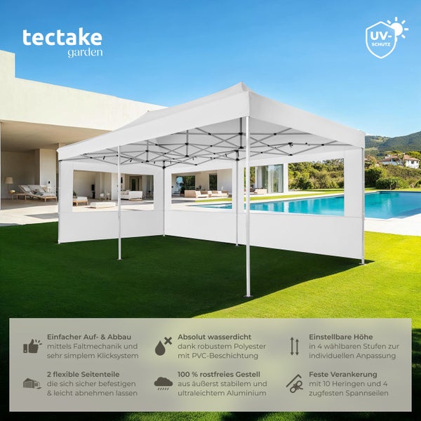 Pavillon tectake Viola inklusive Spannseilen, Heringen und Tragetasche 6 x 3 m, mit Aluminiumgestell weiß
