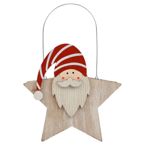 Weihnachtsdekoration Stern mit Weihnachtsmannmotiv aus Holz
