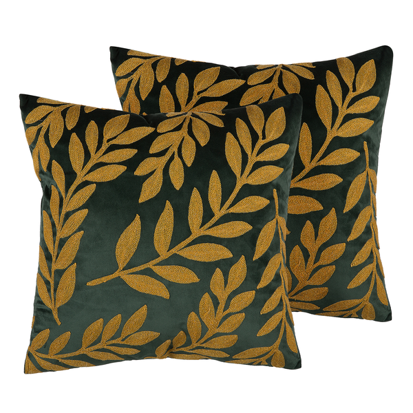 Dekokissen 2er Set MISTLETOE Samtstoff 45 x 45 cm Gold Grün Pflanzenmuster