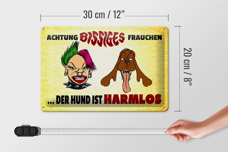Blechschild Spruch 30x20cm Achtung bissiges Frauchen Hund