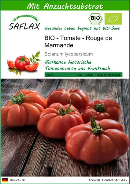 SAFLAX  - BIO - Tomate - Rouge de Marmande - Solanum lycopersicum - 10 Samen - Mit keimfreiem Anzuchtsubstrat