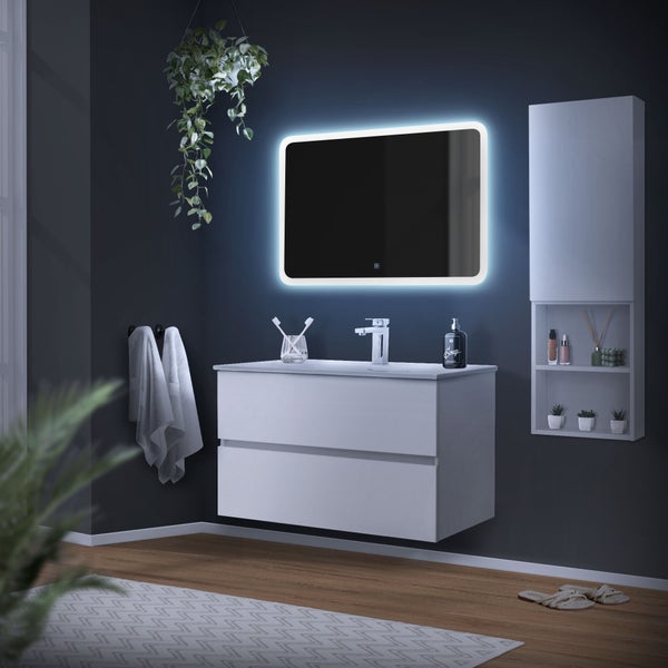 ML-Design Badspiegel, Weiß, Led-Spiegel mit Touchschalter 90 x 60 cm, Glas, Badezimmerspiegel mit Beleuchtung, Spiegel, Wandspiegel, Touch-Bedienung, Lichtspiegel, Badezimmer Spiegel mit LED-Licht