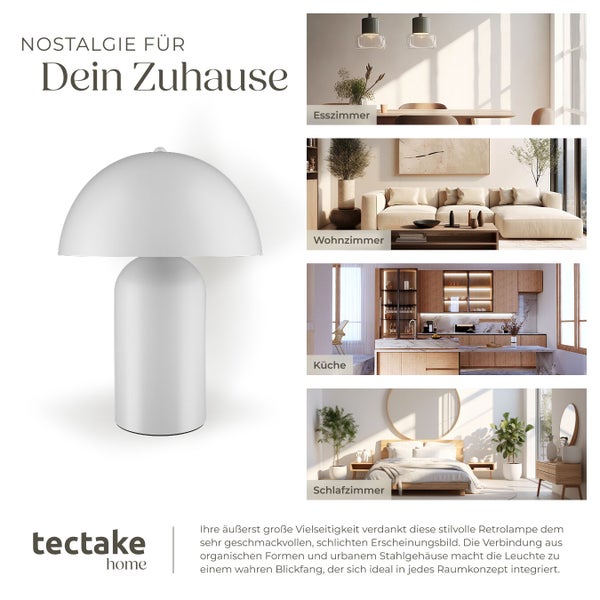 Verschiedene Wohnräume mit Möbeln und einer Retro Tischleuchte