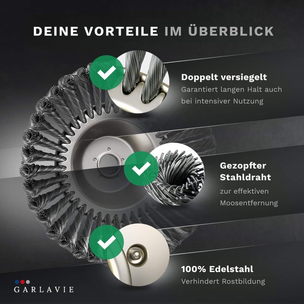 GARLAVIE 2X Profi Unkrautbürste Freischneider mit 25,4mm Bohrung - Hochwertige Wildkrautbürste für Motorsense - Drahtbürste Freischneider für effektive Moosentfernung