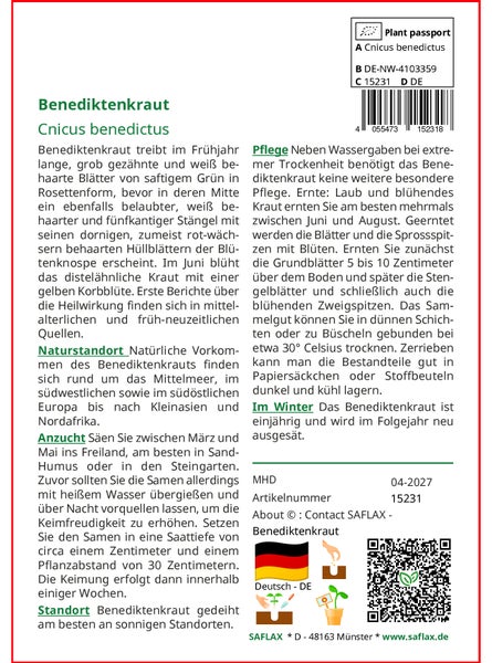 SAFLAX  - Benediktenkraut - Cnicus benedictus - 50 Samen