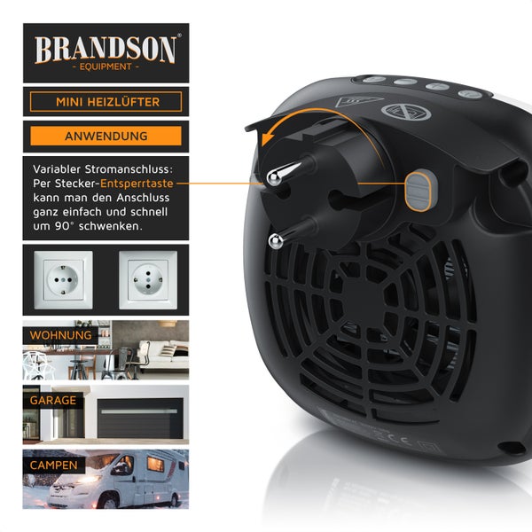 Brandson Steckdosen Heizlüfter 700W mit Fernbedienung, Thermostat, Timer 1-12 Stunden, Automatische Abschaltung, Überhitzungsschutz, Weiß