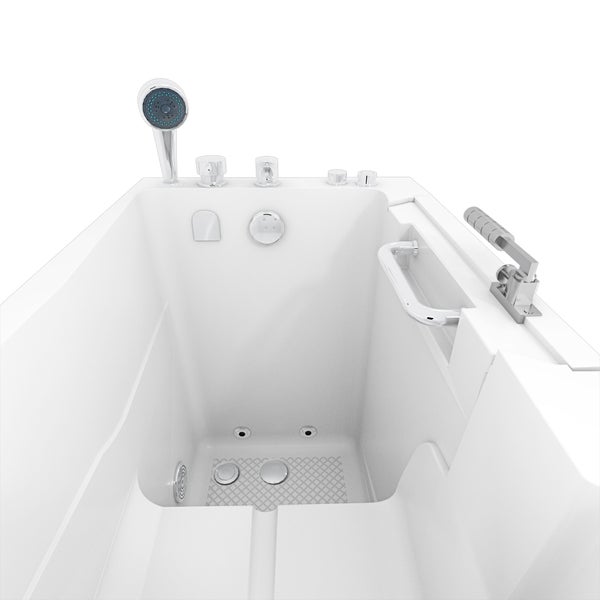 Begehbare Badewanne mit Einstiegstür, Haltegriff und Handbrause