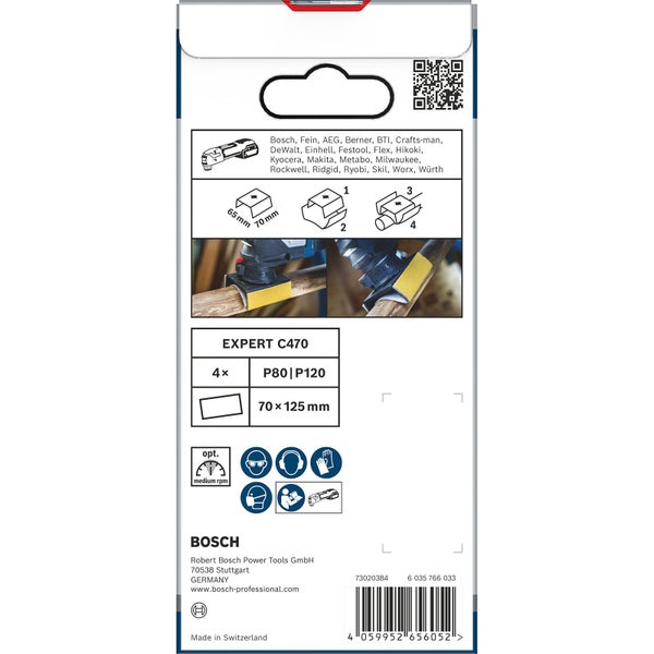 Bosch Expert C470 Schleifblatt Set, Körnung P80 P120, 70x125 mm, 4 Stück