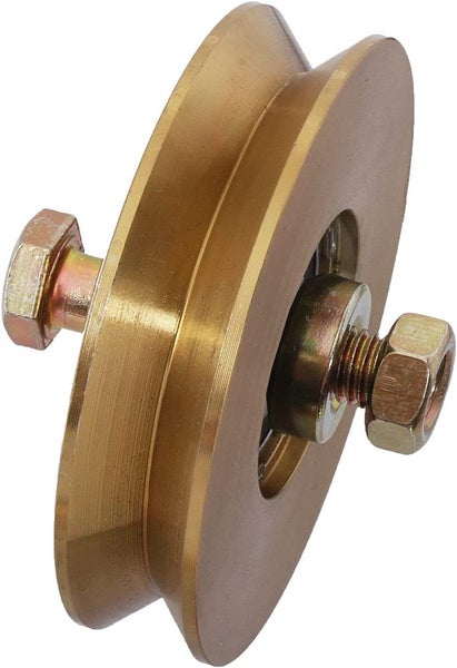 Rolle mit V-Nut und Befestigungsschraube zur Führung von Schiebetoren.