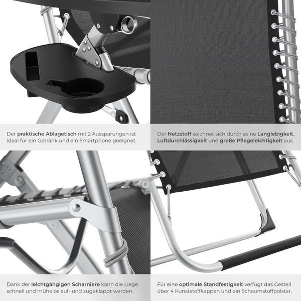 Produktinformationen zur Tectake Sonnenliege mit Abmessungen und technischen Daten