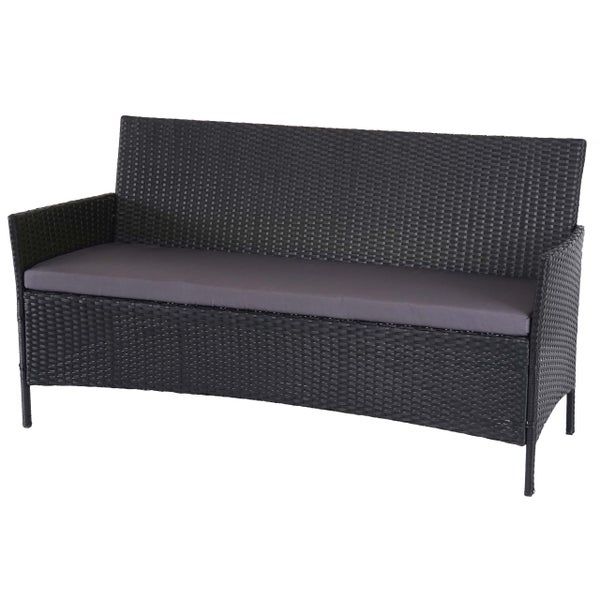 Gartenbank aus Polyrattan in Anthrazit mit grauem Sitzkissen.