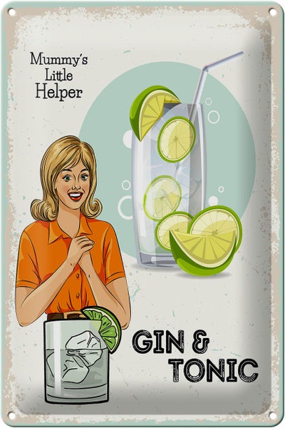 Blechschild Spruch Mummy´s little Helper Gin & Tonic 20x30cm