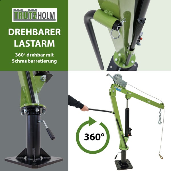 Trutzholm drehbarer Lastarm mit 360 Grad Drehfunktion und Schraubaretierung zur Montage auf Pickups oder Anhaengern fuer schwere Lasten.