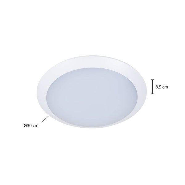 Runde Deckenleuchte, Durchmesser 30 Zentimeter, Höhe 8,5 Zentimeter.