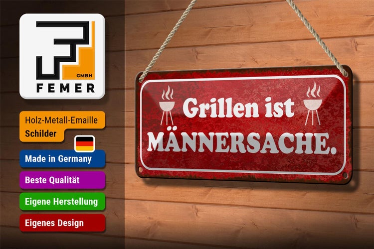 Blechschild Spruch 27x10cm Grillen ist Männersache Dekoration