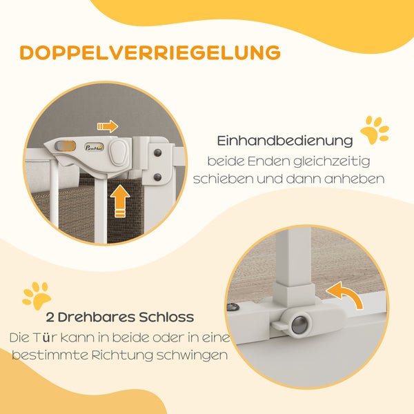 PawHut Türschutzgitter Hunde, Absperrgitter, 74-80 cm, Treppenschutzgitter für Haustier, Hundegitter inkl. verschiedene Verlängerungen, Schutzgitter ohne Bohren, Metall, Kunststoff, Weiß