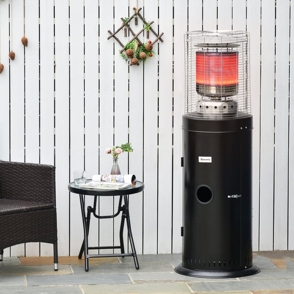 Outsunny Heizstrahler, Terrassenheizer mit Handgriff, Automatischer Sicherheitsabschaltun, rollbar, Gas 10kW, Ø55,6 x 143 cm, Metall, rostfreier Stahl, Schwarz