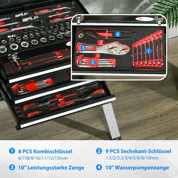 DURHAND, Werkzeugkasten, Werkzeugkoffer, 45L x 24B x 27H cm, Stahl, Schwarz