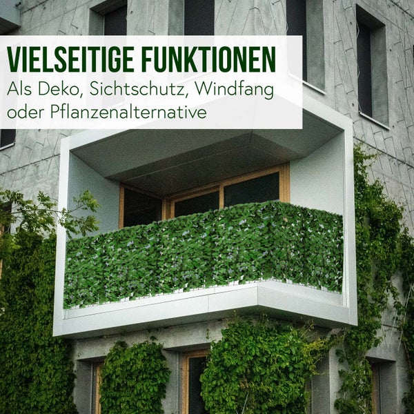 Balkon mit Sichtschutzmatte als Dekoration, Windschutz oder Pflanzenalternative